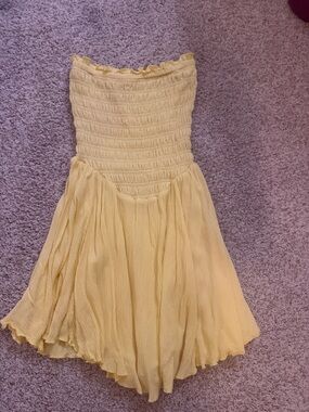 Garage Yellow Smocked Strapless Top